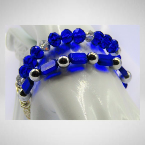 COPY - Sapphire Blue and Silver Colour Beaded Jewelry Set - Picture 4 of 5